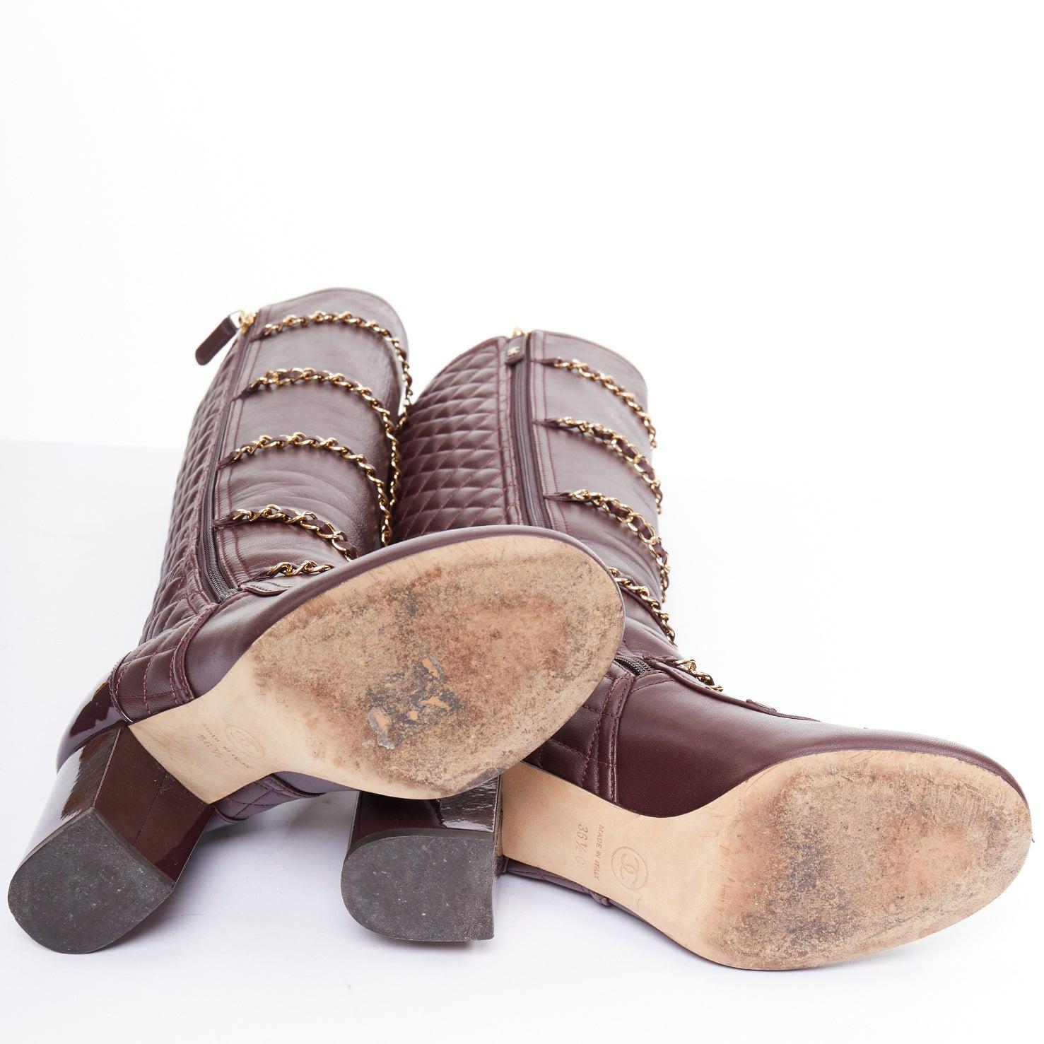 CHANEL 2017 Karl Lagerfeld Leder Goldkette Diamant gesteppte Stiefel EU36.5 im Angebot 5