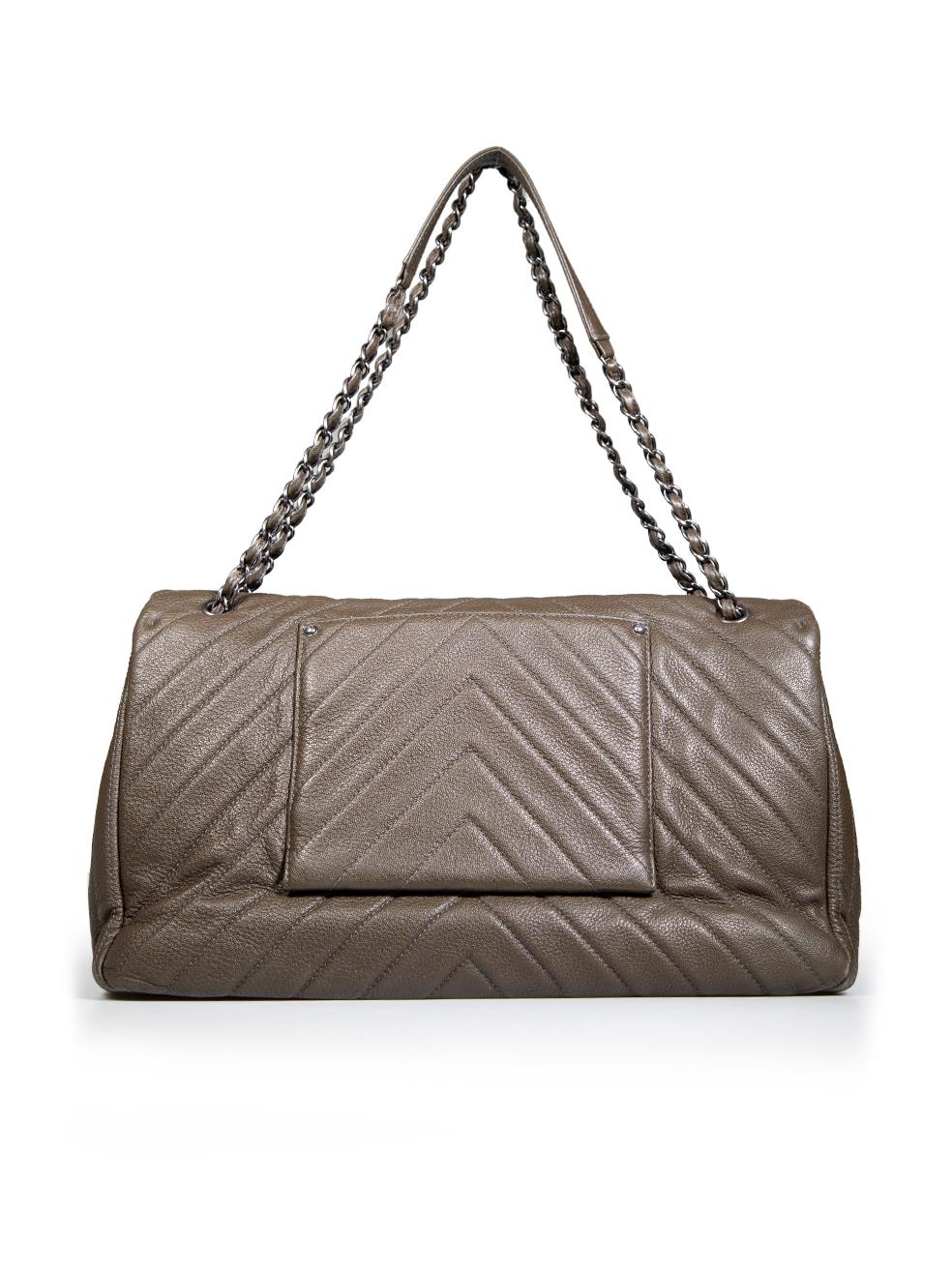 Gray Chanel 2017 Khaki Calfskin Chevron XXL Travel Bag