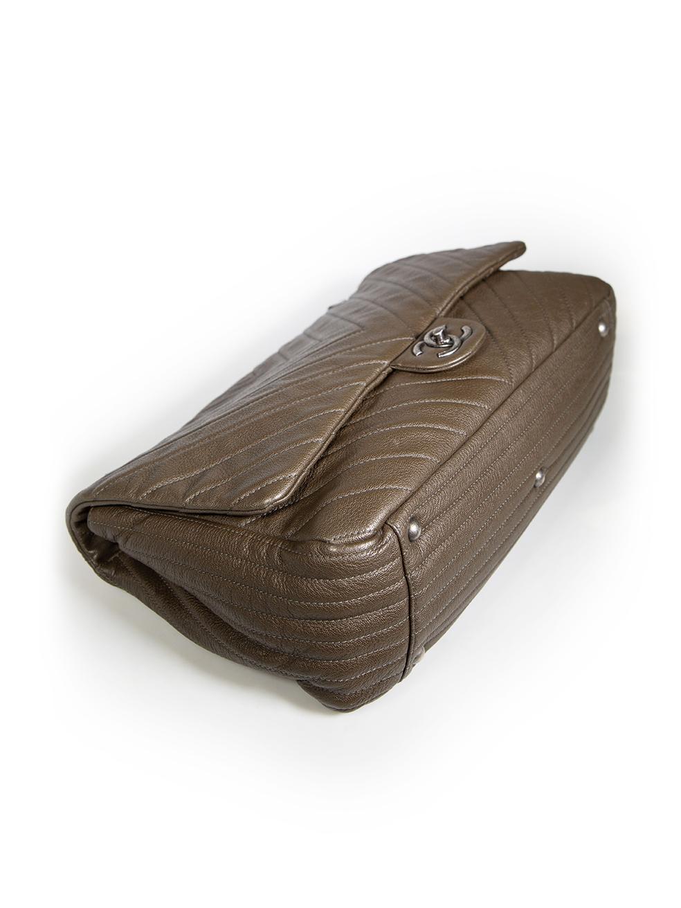 Chanel 2017 Khaki Calfskin Chevron XXL Travel Bag 3