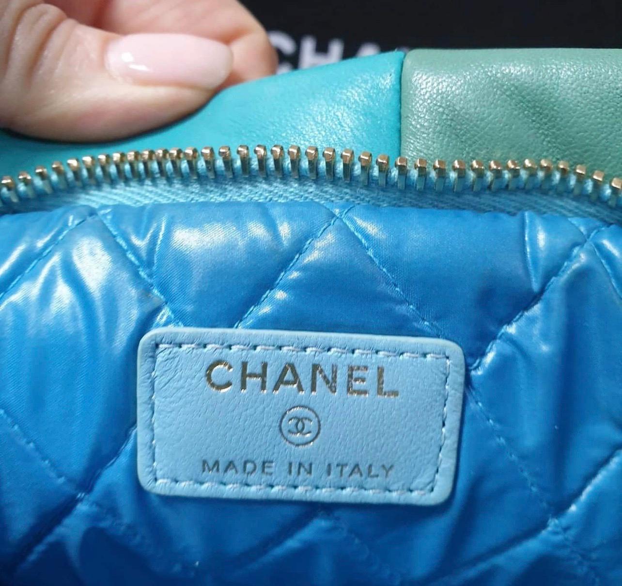 Women's Chanel 2017 Large Colorblock O-case Orange Blue Multicolor Lambskin Leather Clut