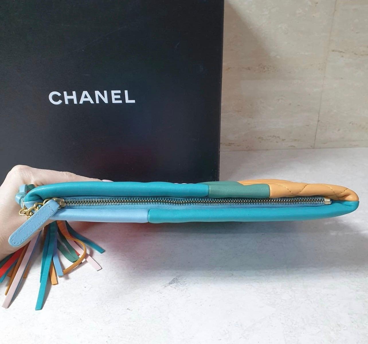 Chanel 2017 Large Colorblock O-case Orange Blue Multicolor Lambskin Leather Clut 1