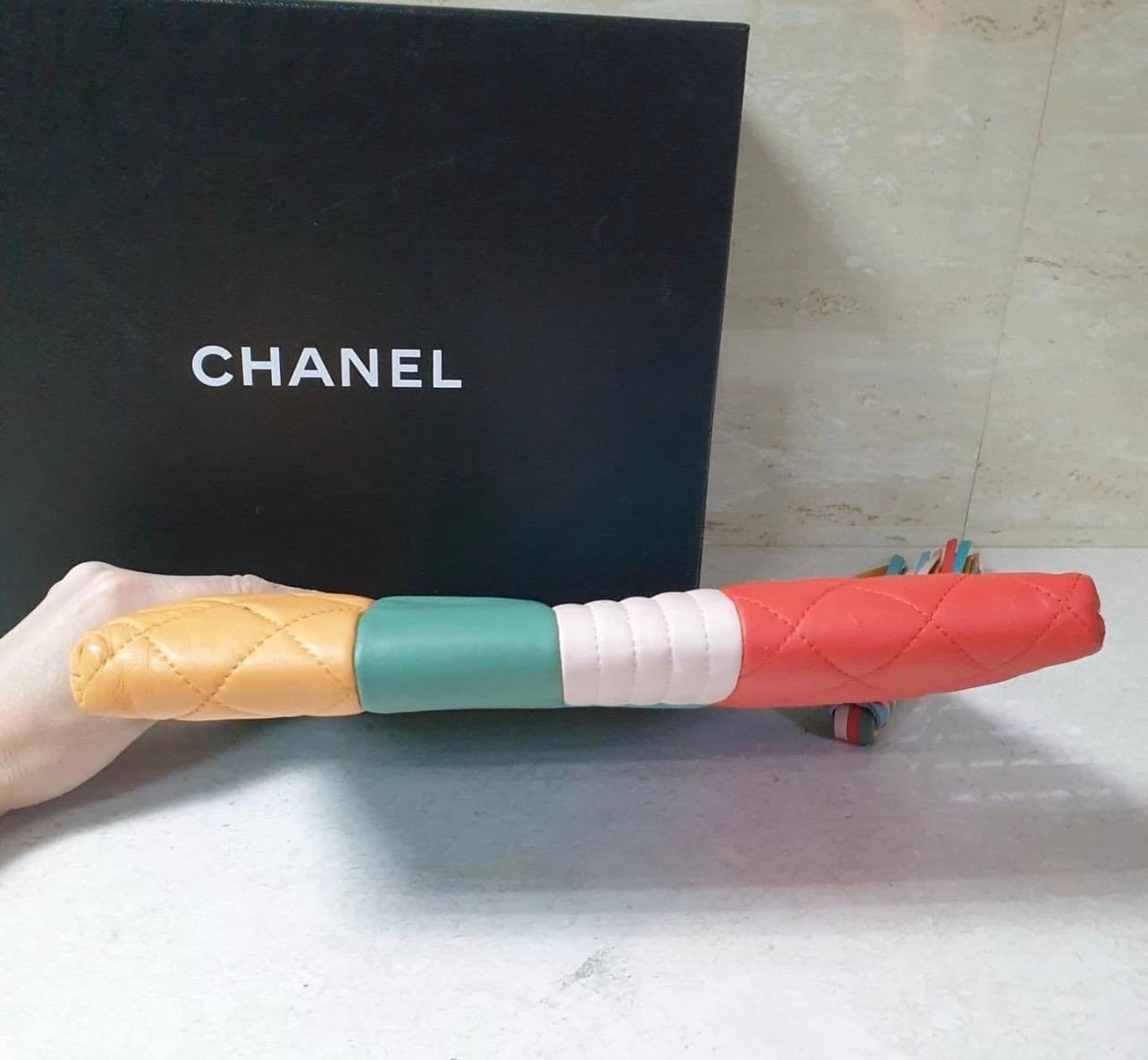 Chanel 2017 Large Colorblock O-case Orange Blue Multicolor Lambskin Leather Clut 2