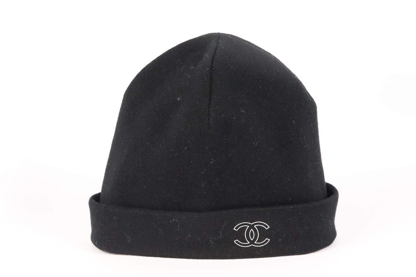 Chanel Ultra Rare CC Logo Ski Mask Beanie Hat Cap Woven Black Wool 3CC1019  For Sale at 1stDibs