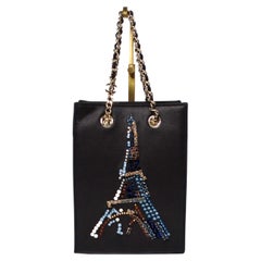 Chanel 2017 Minaudière Swarovski Crystal rare Eiffel Tower Motif Leather Tote