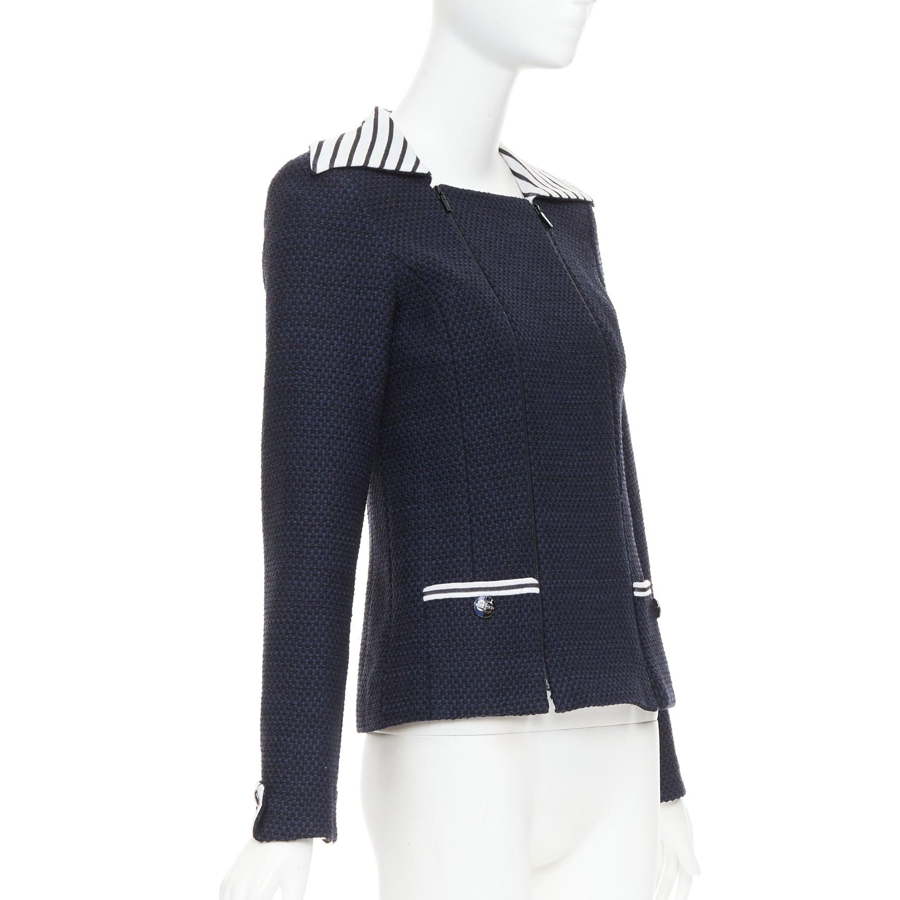 CHANEL 2017 navy weiß schwarz gestreifte nautische Kragen gewebte Jacke FR34 XS im Zustand „Hervorragend“ im Angebot in Hong Kong, NT