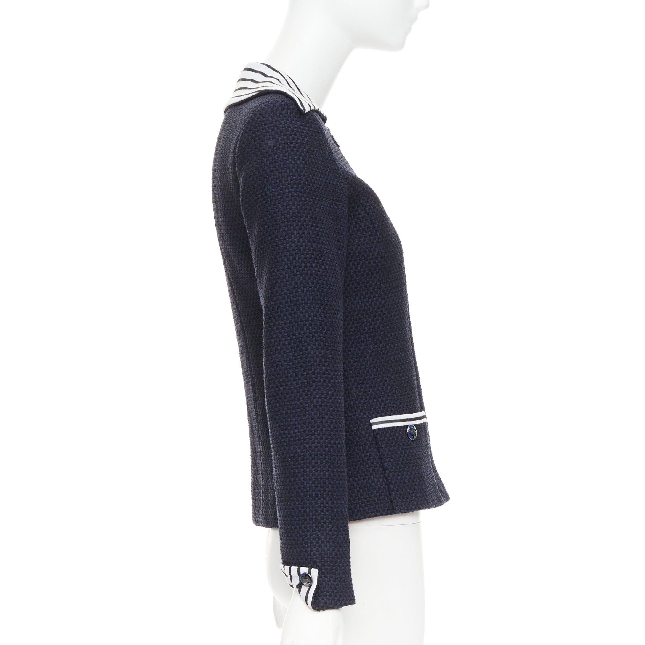 CHANEL 2017 navy weiß schwarz gestreifte nautische Kragen gewebte Jacke FR34 XS Damen im Angebot