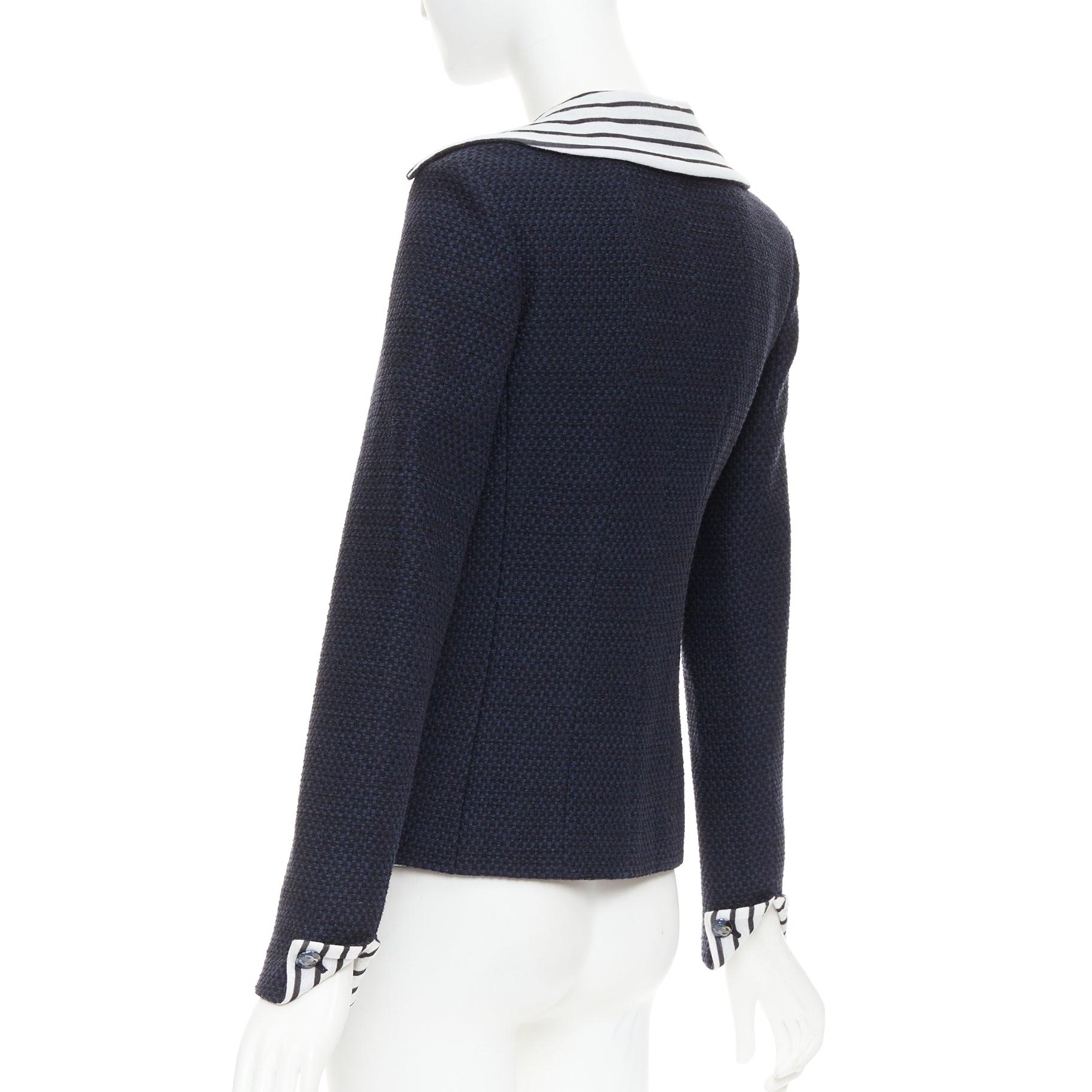 CHANEL 2017 navy weiß schwarz gestreifte nautische Kragen gewebte Jacke FR34 XS im Angebot 2