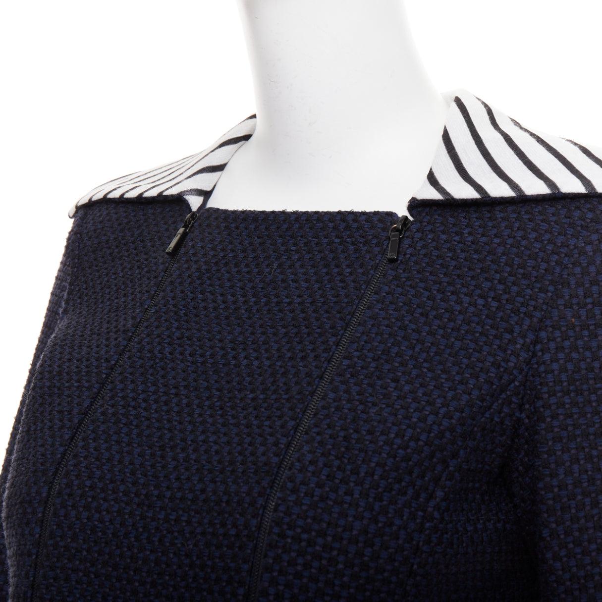 CHANEL 2017 navy weiß schwarz gestreifte nautische Kragen gewebte Jacke FR34 XS im Angebot 3