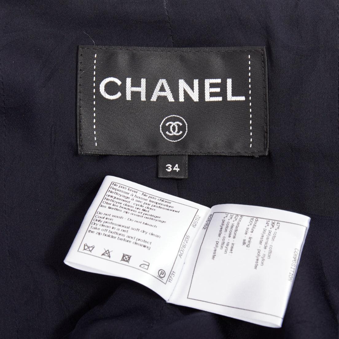 CHANEL 2017 navy weiß schwarz gestreifte nautische Kragen gewebte Jacke FR34 XS im Angebot 4