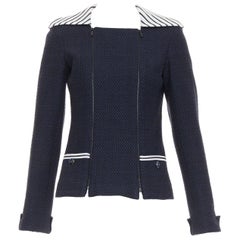 Chanel 2017 giacca in tessuto con colletto a righe nautiche bianco e nero FR34 XS