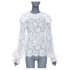 CHANEL 2017 Paris-Cosmopolite white open weave lace ruffle shirt blouse FR38 M
