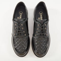 CHANEL 2017 Paris Havana matelasse quilted patent leather panel derby oxfords