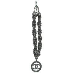 Vintage Chanel 2017 Pewter Ruthenium Beaded Choker with Cc Medallion Necklace