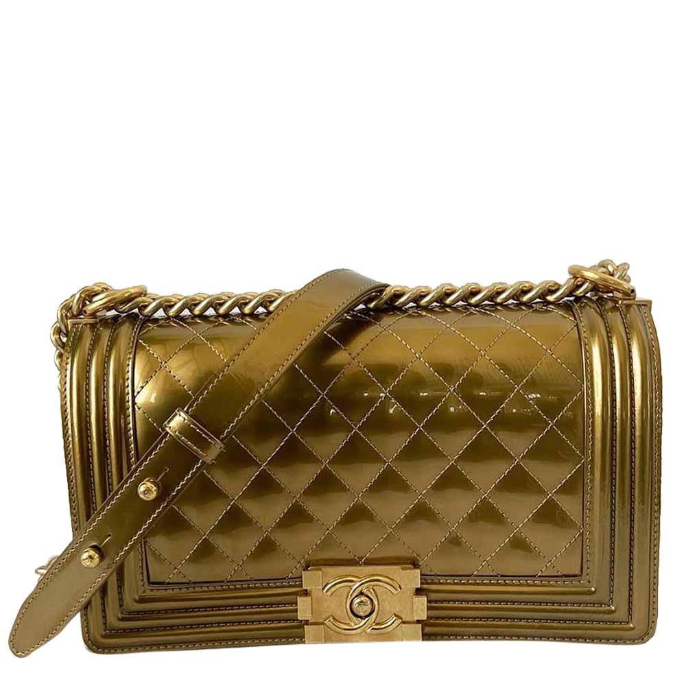 Chanel 2017 Rare Limited Edition Gold Metallic Old Medium Boy Crossbody Bag  For Sale 1