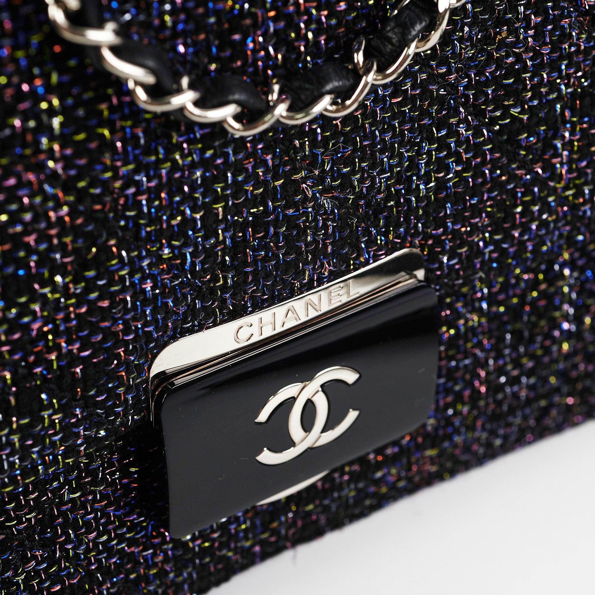 Noir Chanel 2017  Rare Tweed Lambskin Quilted Beauty Lock Multicolor Black Flap Bag en vente