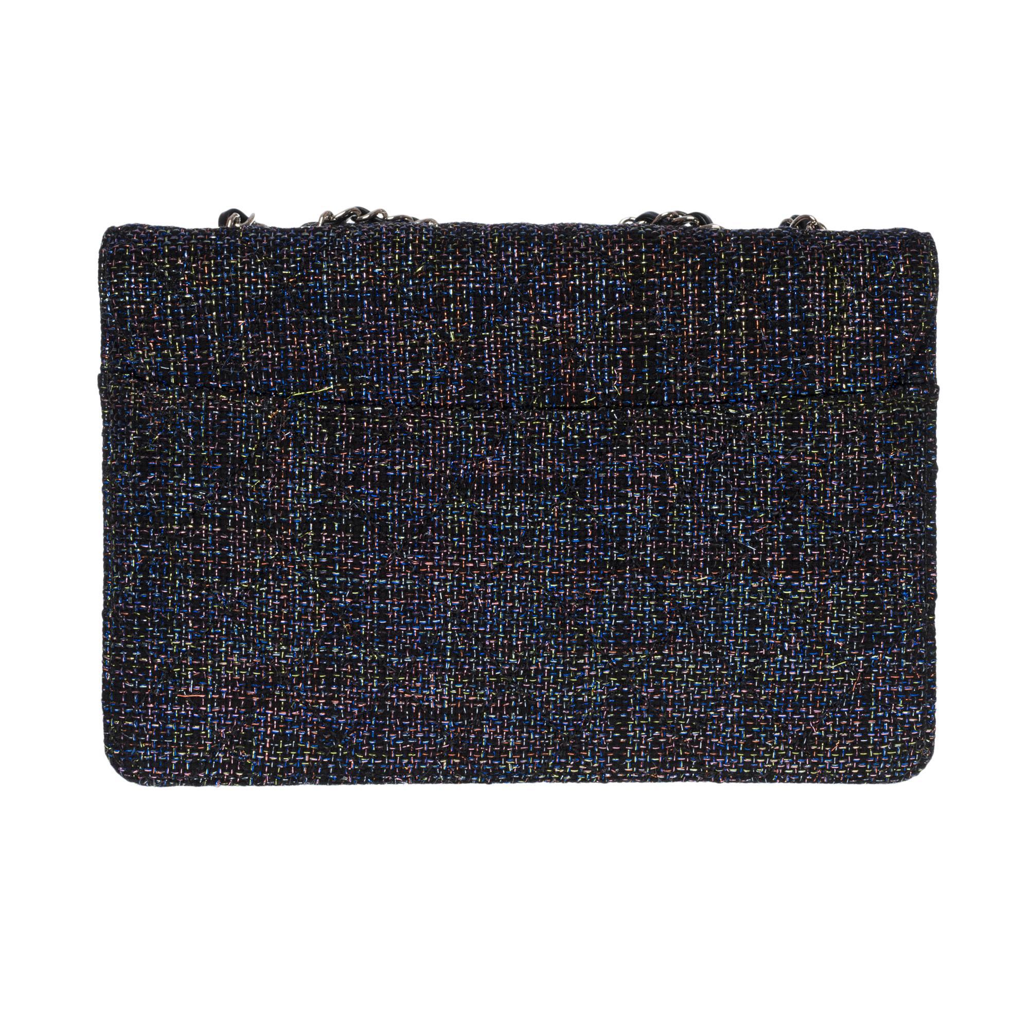 Chanel 2017  Rare Tweed Lambskin Quilted Beauty Lock Multicolor Black Flap Bag en vente 4