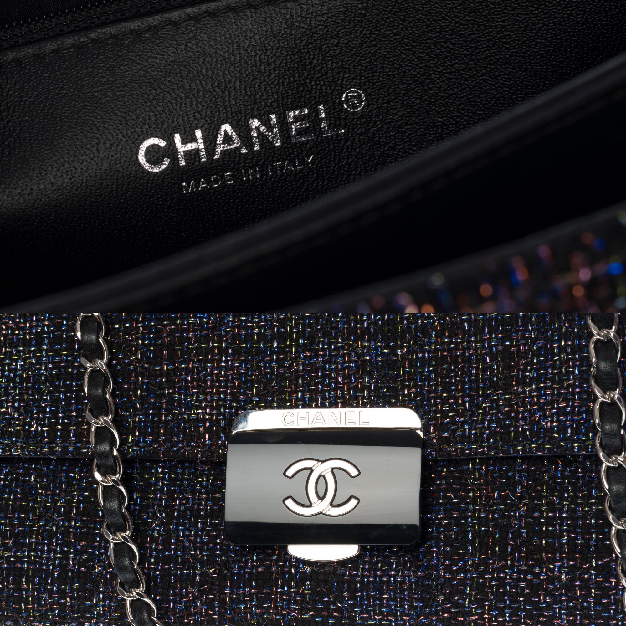 Chanel 2017  Rare Tweed Lambskin Quilted Beauty Lock Multicolor Black Flap Bag en vente 1
