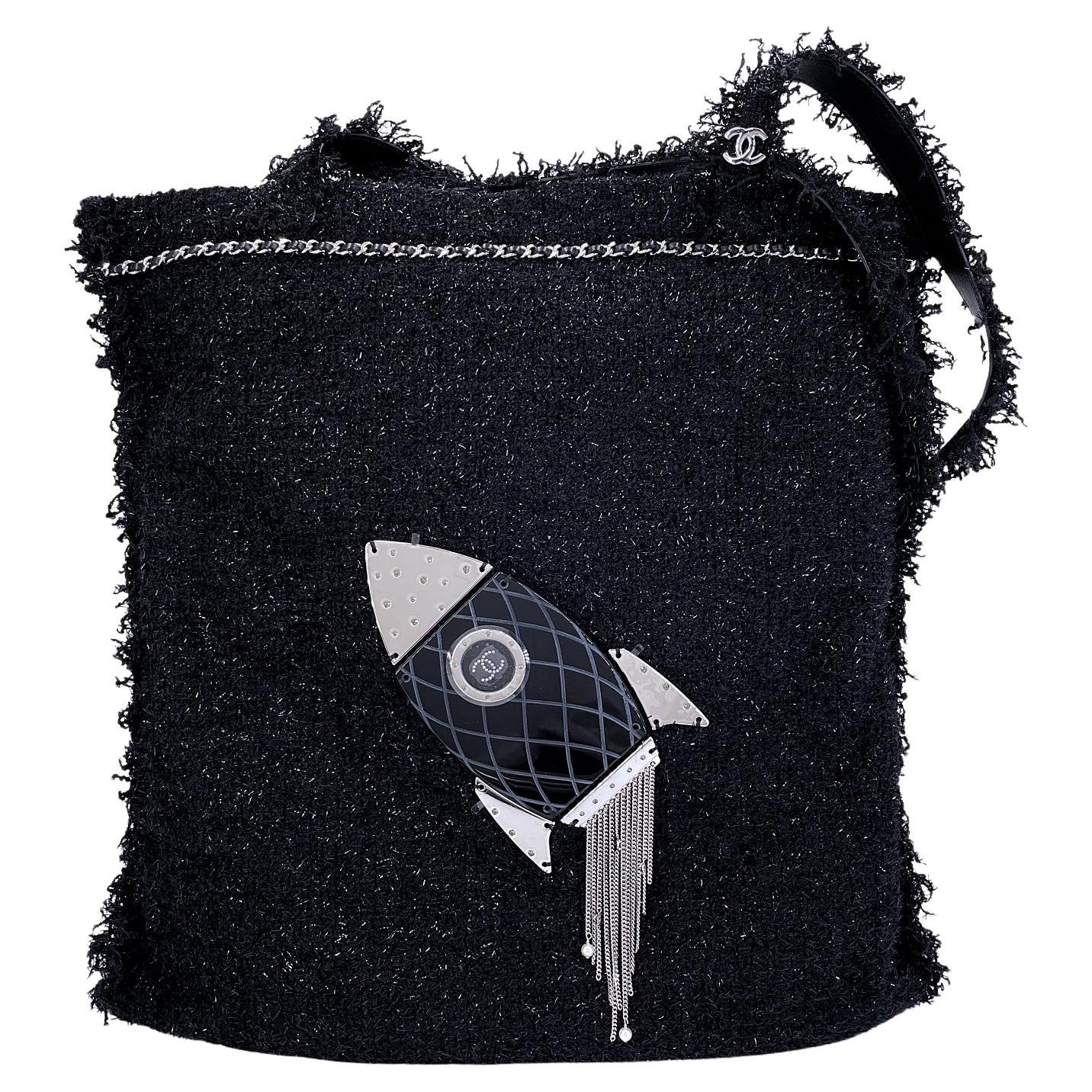 Chanel 2017 Rocket Tote Bag Schwarz Tweed Boucle RHW 68572