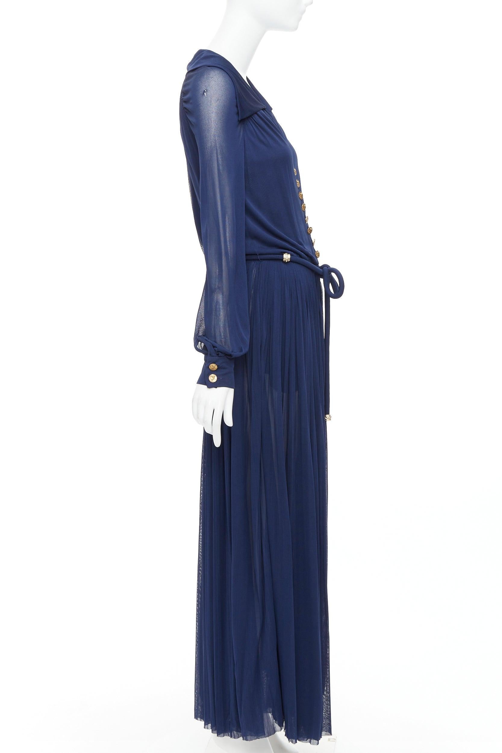 CHANEL 2017 Runway marine or CC logo hibou boutons robe plissée ceinturée FR36 S. Bon état - En vente à Hong Kong, NT