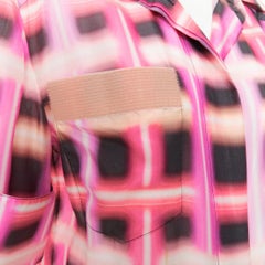 CHANEL 2017 Runway neon pink plaid digital graffiti silk shift blouse dress FR38