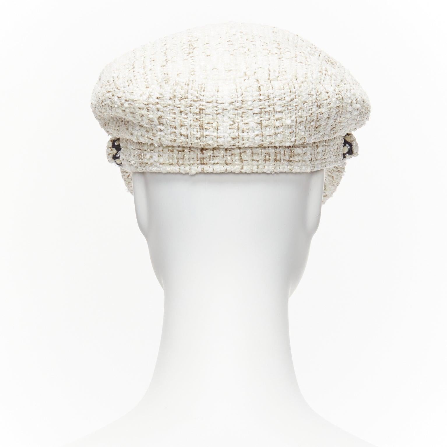 Chanel 2017 Runway white cotton tweed black rope sailor newsboy hat S. en vente 1