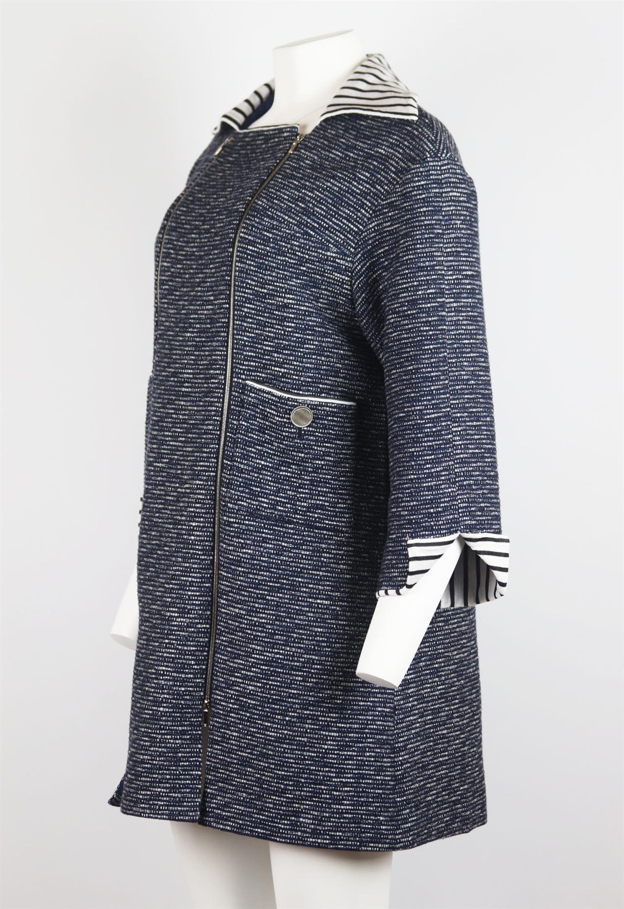 Part of SS17, this lightweight Chanel coat has been made from tactile cotton-blend tweed that's woven with the brand's signature multi-layered textures and colours, it's designed for an oversized fit and has breton style striped cotton-jersey panels