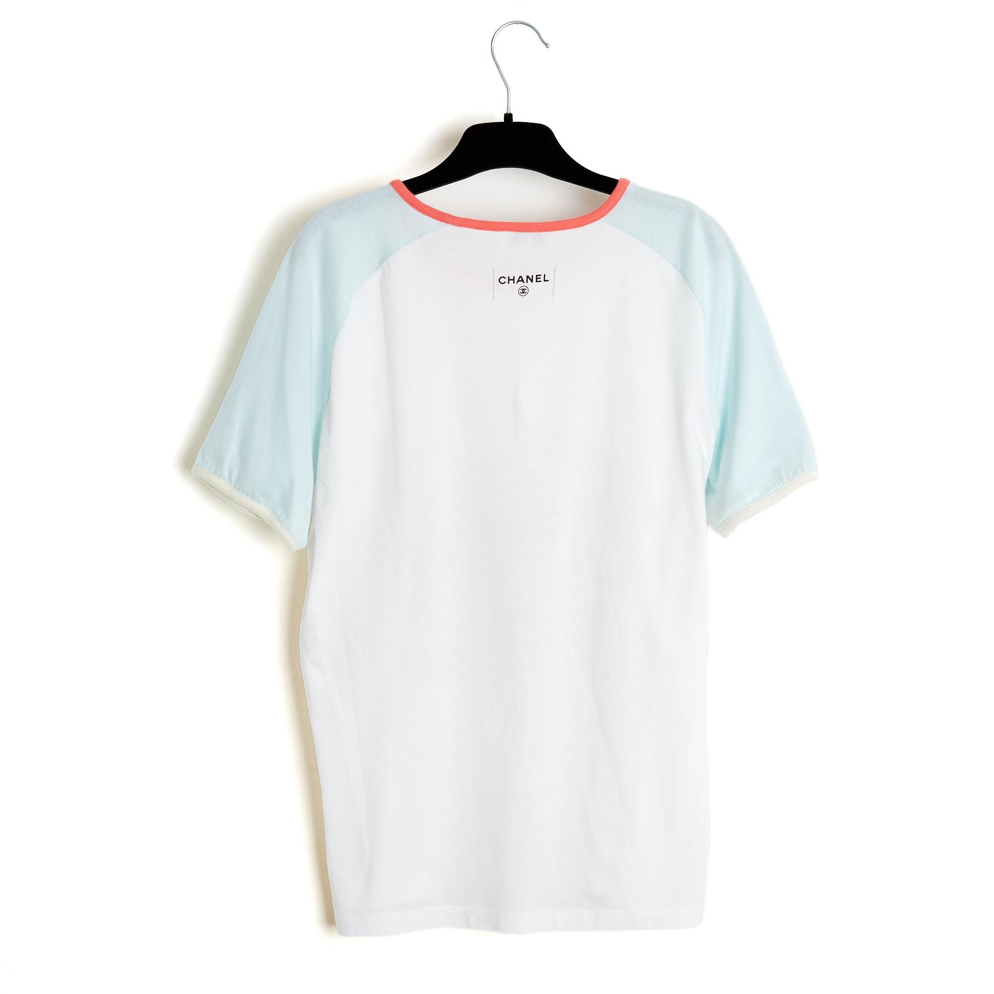 Chanel 2017 Top FR40 Coco Cuba Baby Blue Iconic T Shirt Size L UK12 US10 Pristin For Sale 1