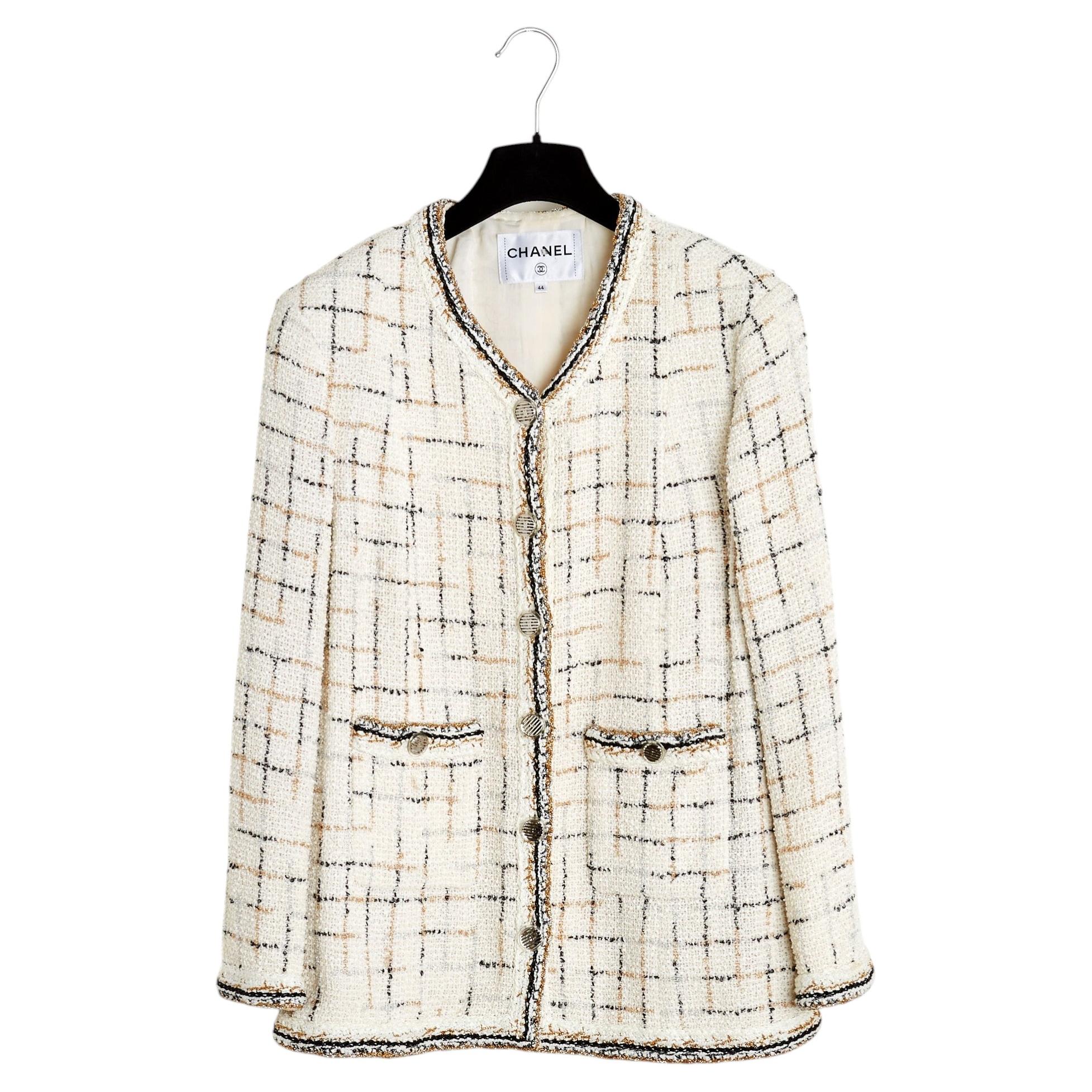 Chanel 2017 Veste Ecru Or Argent FR44 Iconic Ecru Gold Tweed Jacket UK16 US12