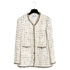 Chanel 2017 Veste Ecru Or Argent FR44 Iconic Ecru Gold Tweed Jacket UK16 US12