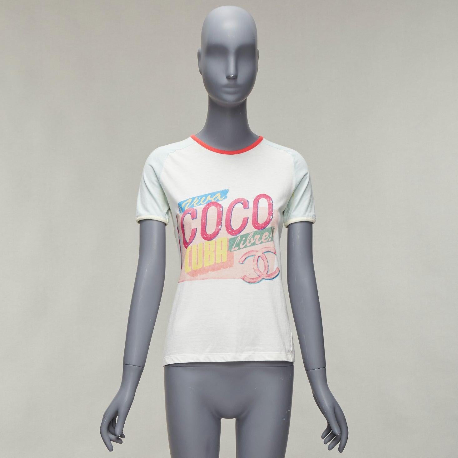 CHANEL 2017 Viva Coco Cuba logo print cotton ringer tshirt XS For Sale 7