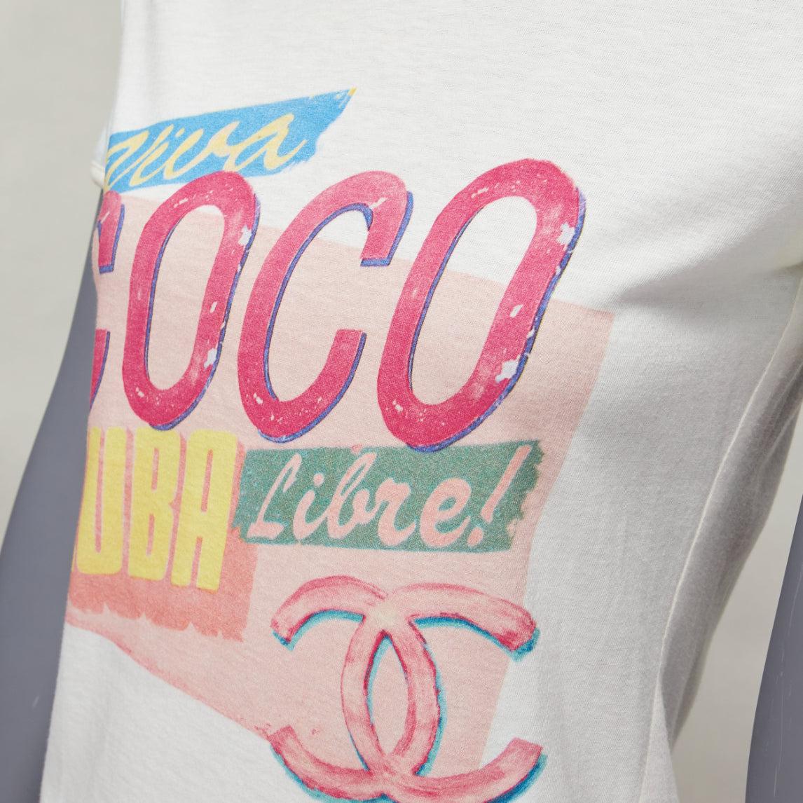 CHANEL 2017 Viva Coco Cuba logo print cotton ringer tshirt XS For Sale 3