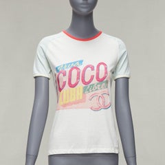 CHANEL 2017 Viva Coco Cuba logo print cotton ringer tshirt XS