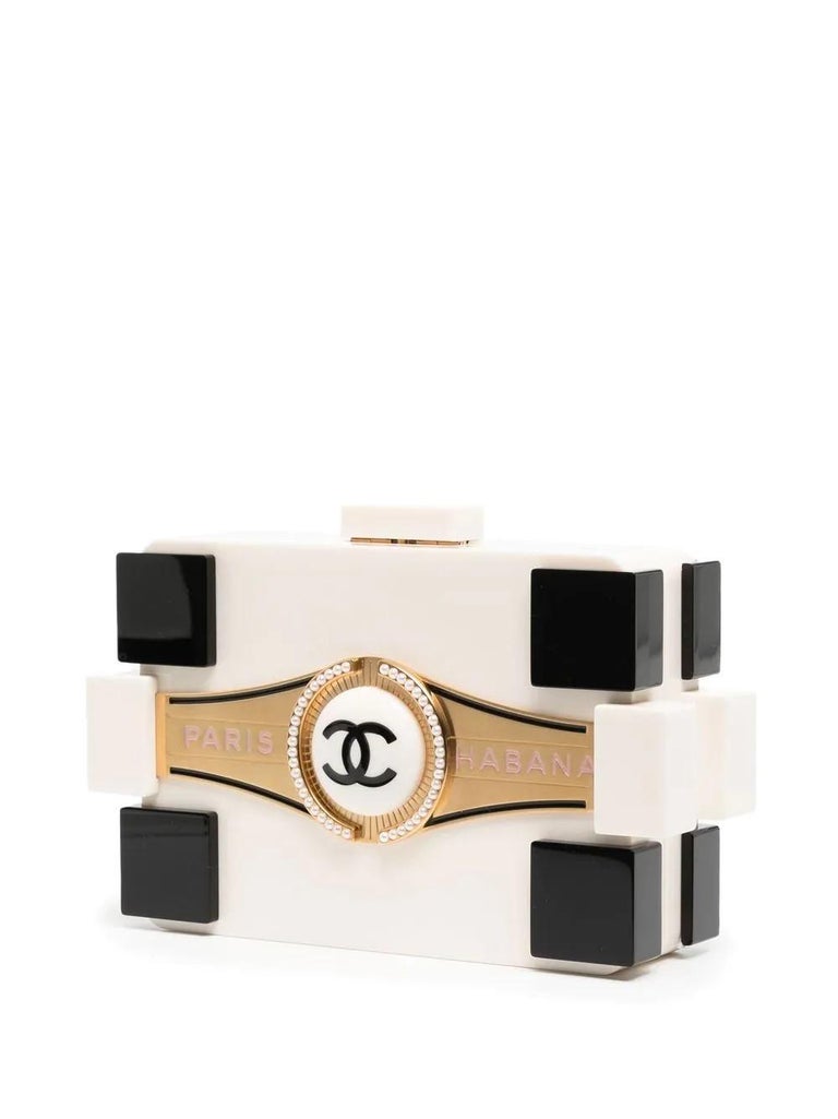 Chanel Lego White Lucite/Black Swarovski Crystals Clutch