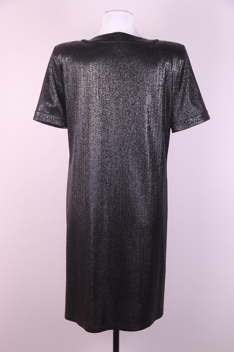 De las mujeres Chanel 2018 18P Colección preprimavera 2018 vestido negro de botones CC de lamé metalizado en venta