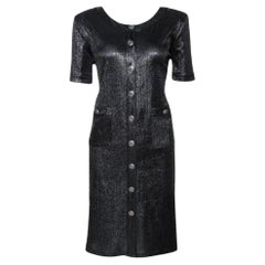 Chanel 2018 18P Pre-Spring 2018 Collection black metallic lame CC buttons dress
