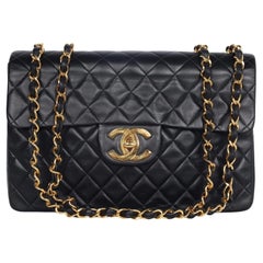 Chanel 2018-2019 Jumbo Classic Flap Bag Black Lambskin Gold Hardware