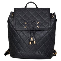 Chanel 2018 Black Caviar Leather Filigree Backpack