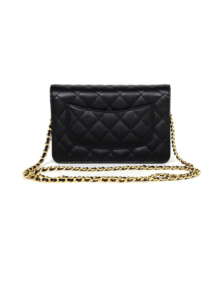 Chanel 2018 Black Caviar Leather Quilted Wallet On Chain WOC Crossbody Bag For Sale at 1stdibs