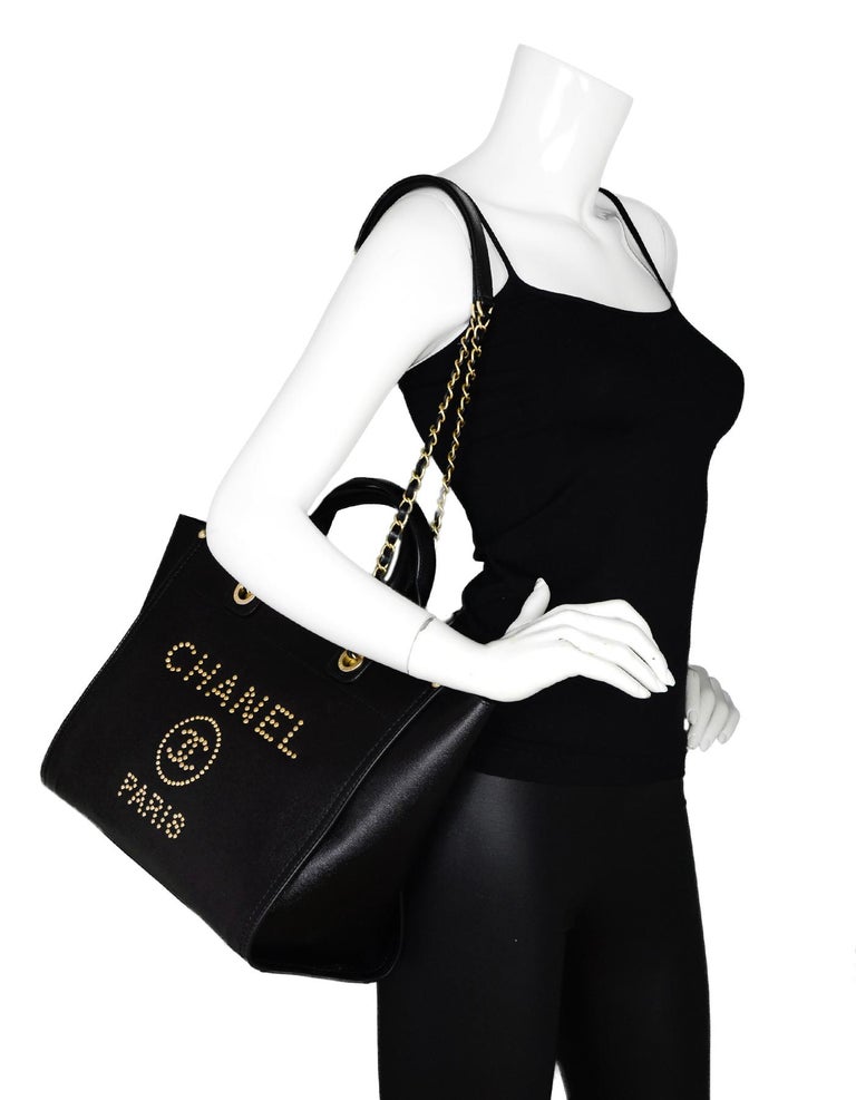 Chanel Medium Deauville Black caviar leather studded tote bag