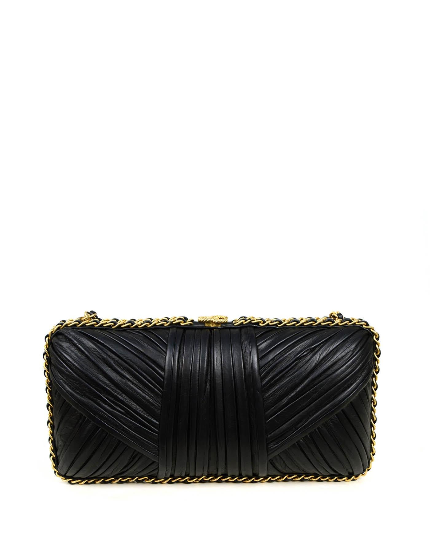 Chanel 2018 Black Pleated Chain Around Clutch Bag w Crossbody Strap rt. 5 000