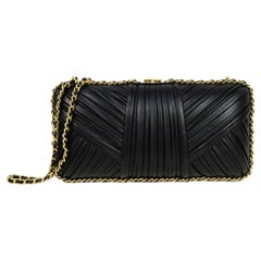 Chanel 2018 Black Pleated Chain Around Clutch Bag w/ Crossbody Strap rt. $5, 000