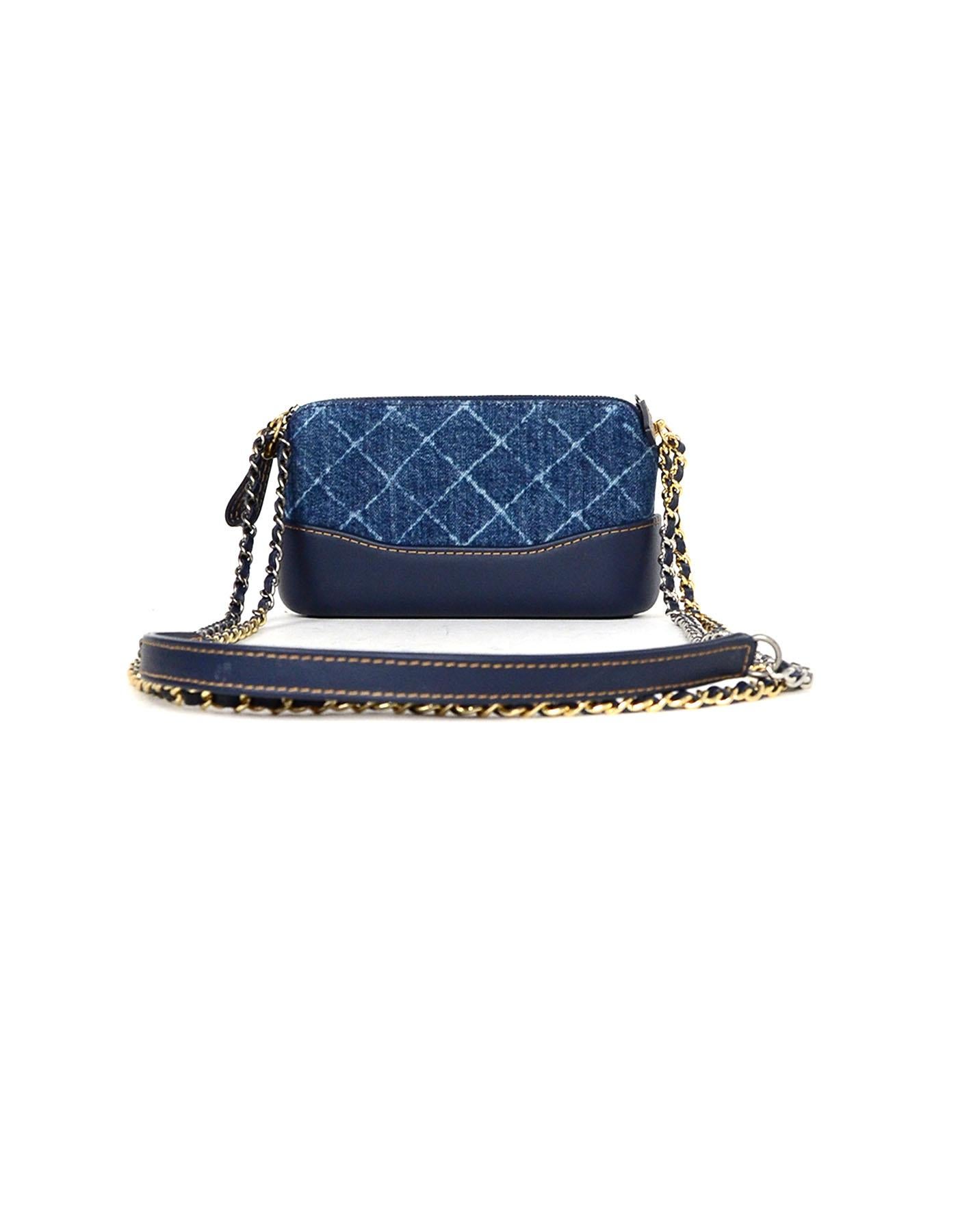 Women's Chanel 2018 Blue Denim Quilted Small Gabrielle Clutch with Chain Crossbody Bag