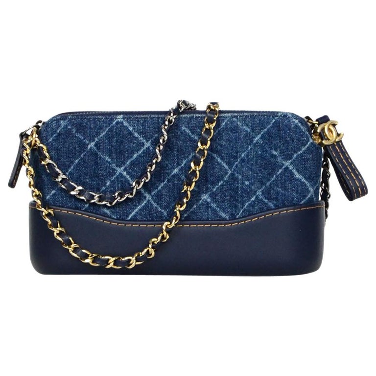 Chanel 2018 Blue Denim Quilted Small Gabrielle Clutch with Chain Crossbody  Bag