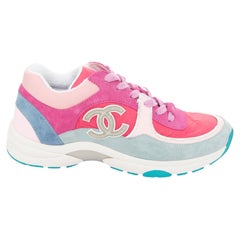 CHANEL 2018 blue suede fabric CC logo low top chunky trainer sneakers EU38.5