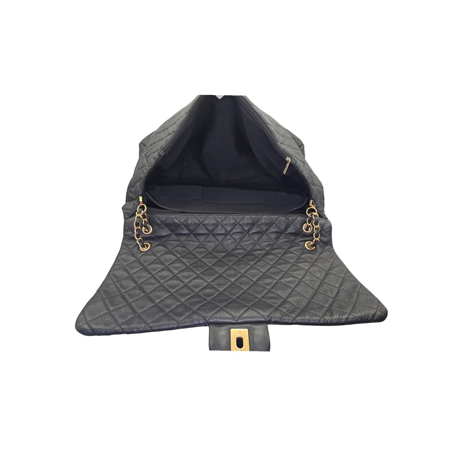 Chanel 2018 Calfskin Quilted XXL Travel Flap Bag Black 2