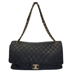 Chanel 2018 Calfskin Quilted XXL Travel Flap Bag Black
