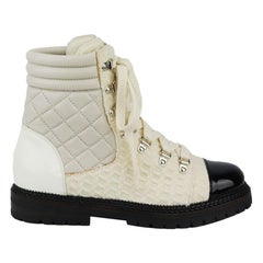 Chanel 2018 Cc Detailed Quilted Leather And Tweed Ankle Boots EU 38.5 UK 5.5
