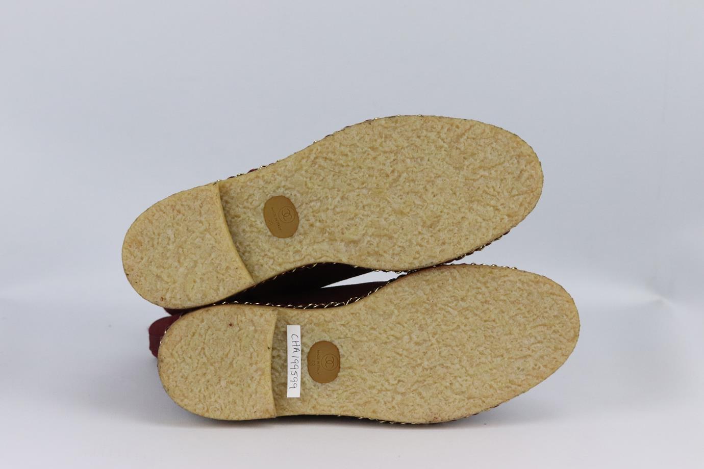 Women's Chanel 2018 Chain Detailed Shearling Lined Suede Ankle Boots Eu 38 Uk 5 Us 8