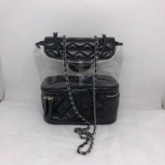 Chanel 2018 Klar PVC Schwarz Leder Vanity Case Hybrid Rucksack