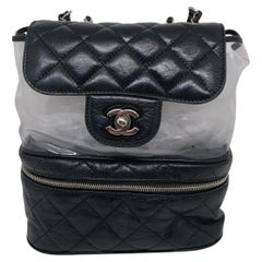 Chanel 2018 Klar PVC Schwarz Leder Vanity Case Hybrid Rucksack